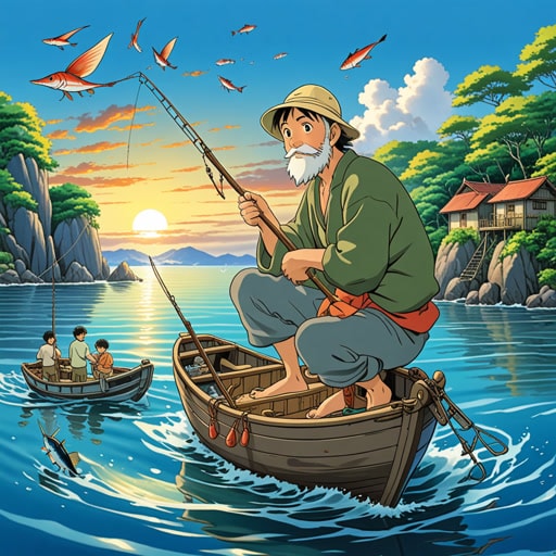 从前,有一个经验丰富的渔夫名叫杰克。每天,他都会出海,希望能捕到好鱼。一天,他捕到了一条神奇的鱼,这条鱼给了他三个愿望。通过这些愿望,杰克改进了他的捕鱼技术,成为了村里最成功的渔夫。他的故事激励了许多年轻人成为渔夫。