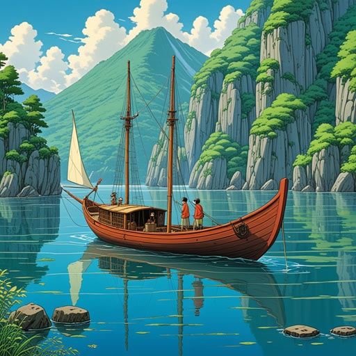 19世纪初,一群探险者需要穿越一片广阔的浅水湖。他们建造了一艘平底船,这是一种简单但坚固的船只,底部平坦,非常适合在浅水中航行。当他们横渡湖泊时,平底船证明了它的价值,使他们安全到达对岸,并继续他们的探险。