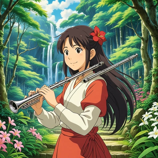 在一个小村庄里,住着一位才华横溢的长笛演奏家莉莉。她的长笛音乐如此迷人,甚至能安抚最狂野的野兽。一天,一位神秘的旅行者来到村庄,向莉莉发起了一场音乐对决。莉莉接受了挑战,全心全意地吹奏她的长笛。旋律如此美妙,以至于连旅行者都被感动得流下了眼泪。旅行者透露自己是音乐之灵,并赋予了莉莉永恒的灵感。