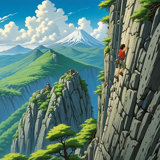 在崎岖的山脉中,一位年轻的攀岩者努力寻找立足点。每一步都至关重要,因为风在他周围呼啸。最终,他发现了一个小裂缝,提供了必要的稳定性。有了这个立足点,他能够继续攀登并到达山顶,实现了他的梦想。