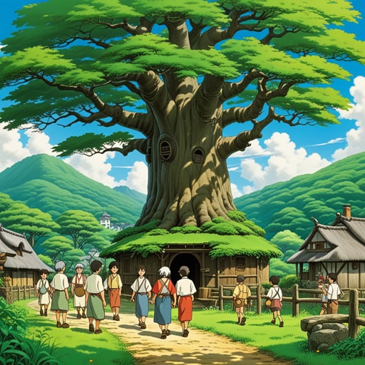 在一个小村庄里,有一个尊敬祖先的传统。每年,村民们都会聚集在几个世纪前他们的祖先种下的老橡树旁。他们会分享从祖先那里传下来的勇敢和智慧的故事。这个传统不仅让祖先的记忆得以延续,也加强了村民之间的联系。