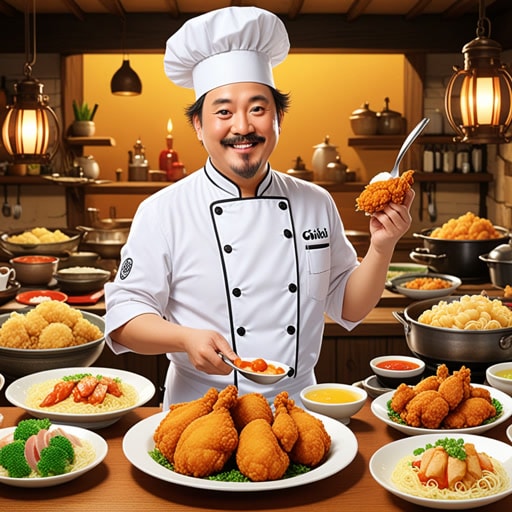 在一个小镇上,有一位以烹饪油炸食品闻名的厨师。他的炸鸡特别受欢迎。一天,一位美食评论家来到镇上尝试了这位厨师的炸鸡。评论家非常满意,写了一篇赞不绝口的评论,使得厨师的知名度大增。