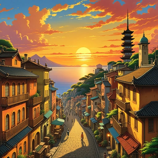 从前,有一个以金色日落闻名的城市。城市里的人们珍视这些时刻,因为它们象征着繁荣和美丽。一天,一位年轻的艺术家决定在画中捕捉日落的金色色调。他的作品变得有名,这座城市也因其金色的美丽而被永远记住。