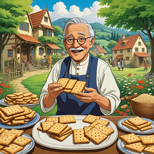 在健康小镇,每个人都遵循着格雷姆牧师的教导,提倡富含全谷物的饮食。一天,为了庆祝美味又营养的全麦饼干,举办了一个节日。镇上的人们聚集在一起,分享故事,享受由全麦面粉制成的健康小吃。这是一个充满快乐和健康的日子,这一切都归功于格雷姆牧师的遗产。