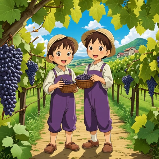 从前,在一个小村庄里,有一个以美味葡萄闻名的葡萄园。每年,村民们都会聚集起来庆祝葡萄收获。有一年,一个名叫杰克的年轻男孩决定用收获的葡萄制作最好的葡萄汁。他迅速的行动和对最成熟葡萄的精心挑选,制作出了村里有史以来最美味的葡萄汁。杰克的葡萄汁因此闻名,村庄也因此繁荣起来。