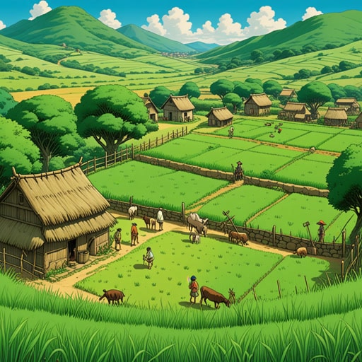 从前,在一个郁郁葱葱的草地上,有一个被草包围的小村庄。村民们依赖草来饲养家畜,也把它当作一种美的来源。一天,干旱袭击了这片土地,草开始枯萎。村民们意识到草的重要性,齐心协力寻找解决方案。他们挖井并灌溉田地,拯救了草和他们的生计。