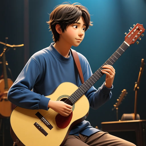 从前,有一个才华横溢的音乐家名叫亚历克斯。亚历克斯热爱弹吉他。一天,他被邀请在一个大型音乐会上表演。他刻苦练习,演奏得非常美妙。观众对他的吉他技巧感到惊叹。演出结束后,许多人请求他教他们如何弹吉他。亚历克斯对吉他的热爱不仅给他带来了快乐,还激励了其他人学习音乐。