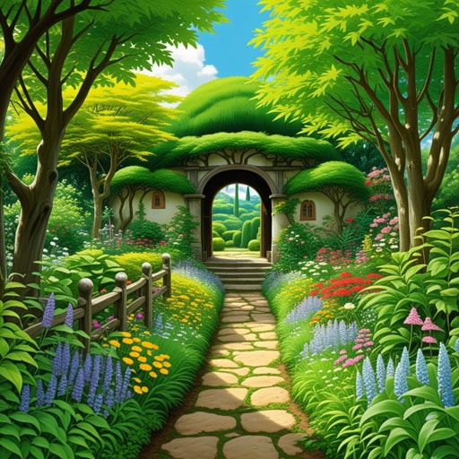 在一个郁郁葱葱的花园里,草本植物茂盛生长,它们柔软的叶片和鲜艳的颜色证明了它们的生机。一天,一个好奇的孩子走进了花园,对各种草本奇迹感到惊奇。每一种植物,都以其独特的特性,低语着古老疗法和自然疗愈的秘密。孩子被这些草本生物的美丽和潜力所启发,决定学习更多关于它们的使用和益处。