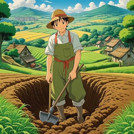 在一个小村庄里,有一个老农夫名叫杰克。每天早晨,杰克都会拿起他可靠的锄头在田里工作。一天,在锄地时,他发现了一个深埋在土壤中的隐藏宝藏。这个意外的发现让杰克意识到,他简单的工具——锄头,不仅给他带来了丰收,还带来了意外的财富。