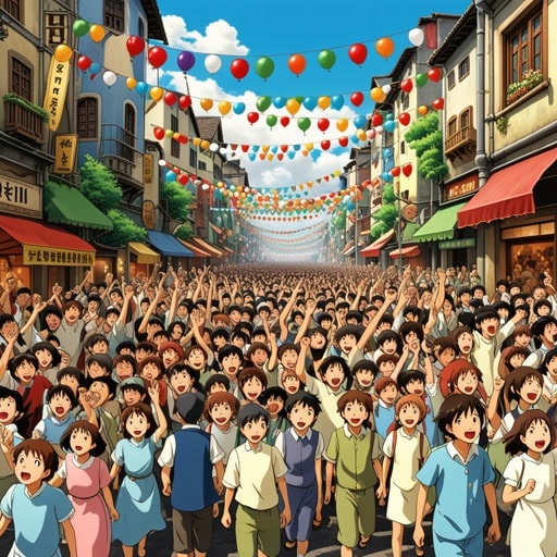 从前在一个小镇上,有一个节日,所有人都聚集在一起庆祝。当游行队伍经过时,人群爆发出欢呼声,高兴地喊着‘Hooray!’。‘Hooray’的声音在小镇上回荡,象征着人们的幸福和团结。