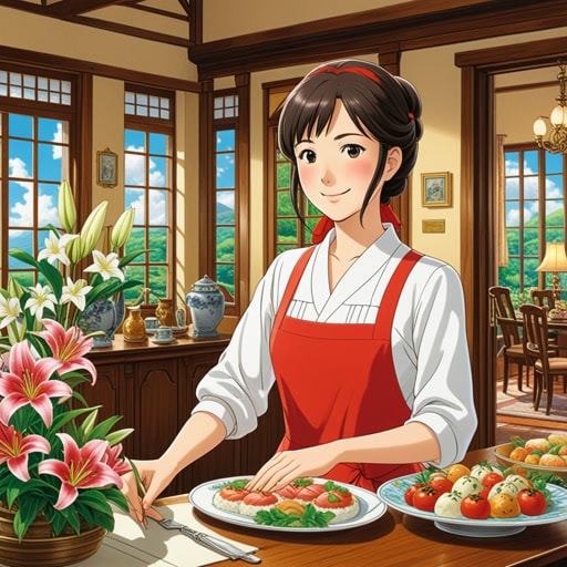 从前,有一位迷人的女主人名叫莉莉。她是一场上流宴会的女主人。她迅速而优雅的服务让每位客人都感到宾至如归。一天,一位著名作家参加了她的宴会,并对莉莉的热情好客印象深刻,于是他写了一个关于她的故事,使她作为完美的女主人而声名远扬。