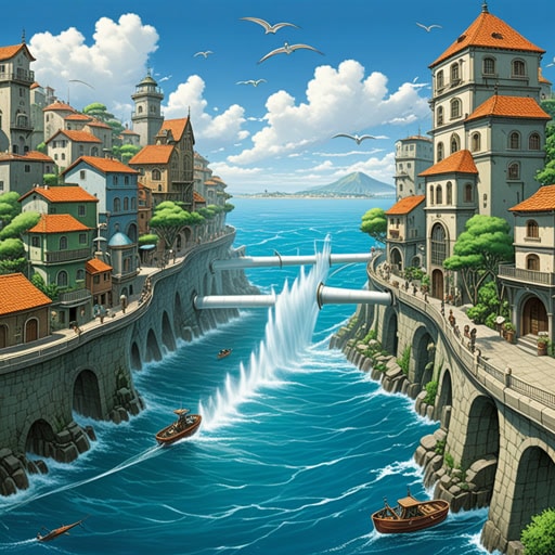 在一个水域占主导的世界里,水城Aquaria严重依赖流体动力学来维持生存。工程师们设计了一系列利用海洋流动动力的水力涡轮机,为整个城市提供能量。一天,一位名叫Elara的年轻发明家提出了一种新的设计,可以提高这些涡轮机的效率。她的创新方法不仅改善了城市的能源供应,还引发了一个新的流体动力学研究时代。