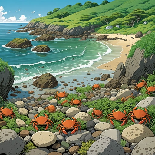 在潮间带,海与陆地相遇的地方,居住着一个多样化的生物社区。每天,当潮水退去,潮间带区域展现出一个充满生命的世界。软体动物附着在岩石上,螃蟹在海藻间穿梭。一天,一位好奇的年轻科学家访问了这个地区,对潮间带生态系统的韧性感到着迷。他花了几天时间观察和记录这个独特环境中的生命,了解每个物种如何适应潮汐的变化。