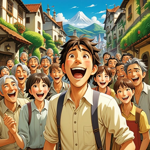 在一个小镇上,有一个名叫杰克的快乐男子。他的笑声和好心情具有感染力。一个阳光明媚的日子,杰克决定举办一个派对。派对上充满了愉快的笑声和快乐的时刻。每个参加的人都感受到了快乐,带着微笑离开。杰克的愉快性格给整个小镇带来了幸福。