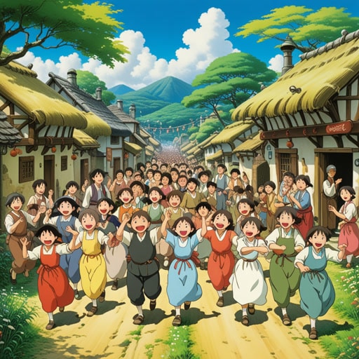 在一个小村庄里,每年都有一个欢乐的节日。来自四面八方的人们聚集在一起庆祝。有一年,一个陌生人带来了,他带来了一件神奇的乐器,空气中充满了欢乐的旋律。村民们跳舞、欢笑,感受到了陌生人带来的快乐。从那天起,节日变得更加欢乐,因为每个人都记得那个神奇的日子。