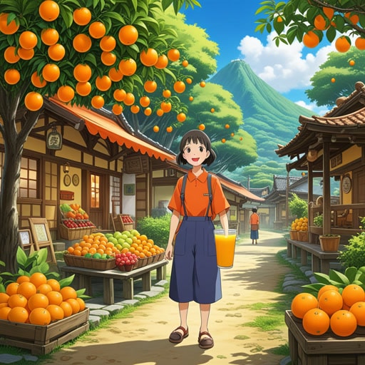 从前,在一个小村庄里有一个水果摊。摊主李先生总是夸耀他的多汁水果。一天,一个旅行者路过,要求给他最汁多的水果。李先生挑选了一个成熟的橙子递给旅行者。旅行者咬了一口,被那爆发的味道和汁液惊艳了。他感谢了李先生,并继续他的旅程,传播着关于这个村庄多汁水果的消息。