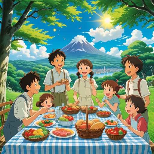 在七月的一个晴朗日子,阳光明媚,天空清澈。这是野餐的完美日子。家庭聚集在公园,享受温暖和节日的气氛。孩子们玩着烟花棒,庆祝七月四日。这是一个充满欢乐和笑声的日子,真正体现了七月的精神。