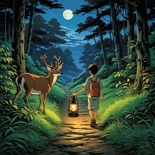在一个偏远的村庄,煤油是主要的照明来源。一个漆黑的夜晚,一个名叫杰克的男孩给他的煤油灯加满了油,出发去探索森林。当他行走时,灯的光芒照亮了道路,驱散了黑暗。突然,一阵风吹灭了灯。在漆黑中,杰克听到灌木丛中有沙沙声。他在口袋里摸索,找到了一根火柴,重新点燃了灯。灯光揭示了一只受惊的鹿,被突然出现的男孩吓了一跳。杰克微笑着,感激煤油为他的冒险带来了光明。