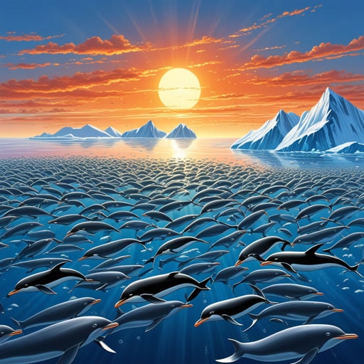 在广阔的南极海洋中,磷虾这种类似小虾的生物构成了海洋食物链的基础。每天,当太阳升起时,鲸鱼和企鹅聚集在一起,以这些丰富的磷虾为食。一天,一只好奇的小鲸鱼基洛注意到,磷虾不仅仅是食物,也是海洋生态系统的重要组成部分。基洛对磷虾重要性的理解帮助他欣赏到了自然界微妙的平衡。