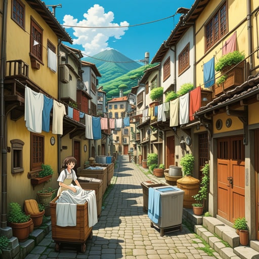 从前,有一个小镇,那里的人们都喜欢干净的衣服。当地的洗衣店总是很忙,人们把脏衣服拿来洗。一天,引进了一台新机器,可以在一半的时间内清洗衣服。这种迅速的服务使洗衣店更受欢迎,镇上的每个人都对自己的干净衣服感到满意。