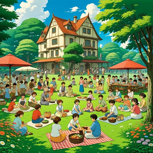 从前,在一个小镇的中心有一片美丽的草坪。每个周末,家庭们都会聚集在草坪上享受野餐和游戏。一天,一个新家庭搬到了镇上,他们决定在草坪上举办一个大派对。派对非常成功,草坪成为了社区和欢乐的象征。