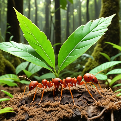 在茂密的热带雨林中,切叶蚁不知疲倦地精确切割叶子。这些叶子并非它们自己食用,而是用来培养一个特殊的真菌园。每只蚂蚁都有自己的角色,从切叶者到搬运者,确保整个蚁群的生存。与真菌的共生关系是它们成功的关键,使得切叶蚁成为自然界的一个奇迹。