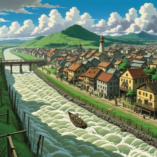 在一个小镇上,堤坝是抵御汹涌河流的唯一屏障。一天,一场大风暴威胁到了小镇,每个人都担心堤坝可能会崩溃。然而,堤坝坚如磐石,保护了小镇和居民。镇上的人们庆祝他们的安全,感激堤坝的坚固。