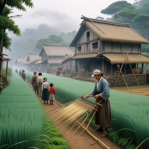 在一个小村庄里,有一台代代相传的旧织布机。一个雾蒙蒙的早晨,当村民们走向田野时,一个神秘的身影在织布机附近从雾中隐约出现。那是一位古老的织工,他来教村民们新的编织技术。织布机,曾经只是一件工具,现在成了传统和创新的象征。