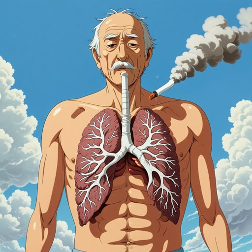 从前,有一个名叫杰克的人,他热爱跑步。一天,在马拉松比赛中,杰克感到肺部剧痛。他意识到他需要更好地照顾自己的肺。戒烟并开始定期锻炼后,杰克的肺健康有了显著改善,使他能够比以往跑得更快更远。