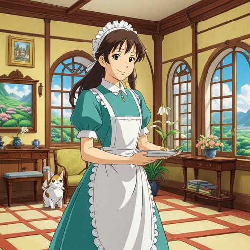从前,有一个心地善良的女仆名叫莉莉。她在一家宏伟的庄园里勤奋工作。一天,庄园的主人去远行,留下莉莉负责。莉莉以极大的细心和效率管理家务。当主人回来时,他对莉莉迅速而彻底的工作印象深刻,于是给她加薪并提拔。莉莉的奉献不仅赢得了尊重,也改善了她的生活。