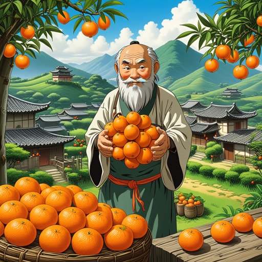 在古代中国,有一位智慧的官员,他流利地说着官方语言——普通话。他的话语就像他喜欢吃的橘子一样甜美。一天,他利用自己的口才解决了村民之间的争执,就像剥开橘子皮露出甜美的果肉一样。他的行为不仅展示了普通话作为语言的力量,也体现了它所命名的水果的甜美。