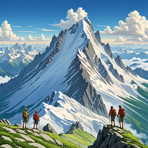 在阿尔卑斯山脉的心脏地带,有一座雄伟的山岳,名为勃朗峰。这座山岳高耸于周围的地形之上,一直是来自世界各地登山者的挑战。一天,一群冒险者决定征服这座山岳。当他们攀登时,山岳的巨大和美丽激发了他们的灵感,当他们到达山顶时,他们感到了巨大的成就感。