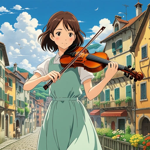 在一个小镇上,有一位以旋律优美的作品著称的音乐家。他的音乐如此悦耳,能够安抚最不安的心灵。一天,一个小女孩来找他,寻求从烦恼中解脱。音乐家用小提琴演奏了一段旋律优美的曲子,随着音符在空中飘扬,女孩的烦恼似乎随之消散。这悦耳的声音不仅治愈了她的心灵,还激励她自己学习音乐。