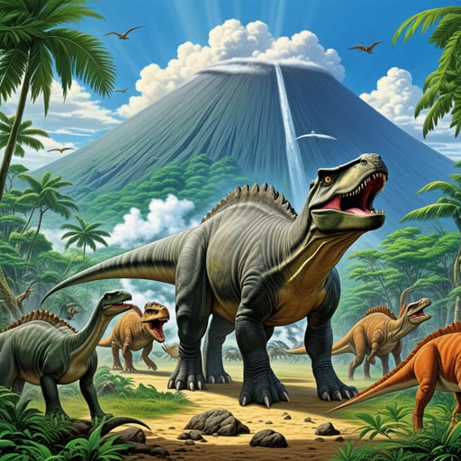 在中生代,恐龙在地球上漫游。一天,一颗巨大的小行星引发了全球性的灾难,导致这些巨型生物的灭绝。这一事件标志着中生代的结束和新生代的开始,哺乳动物开始占据主导地位。