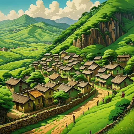 在一个小村庄里,有一位以斑驳艺术作品闻名的画家。一天,他决定画村里的老井,用绿色和棕色的阴影使其斑驳,模仿周围的自然环境。村民们惊讶于斑驳的井似乎与环境完美融合,使其成为拍照的热门地点。