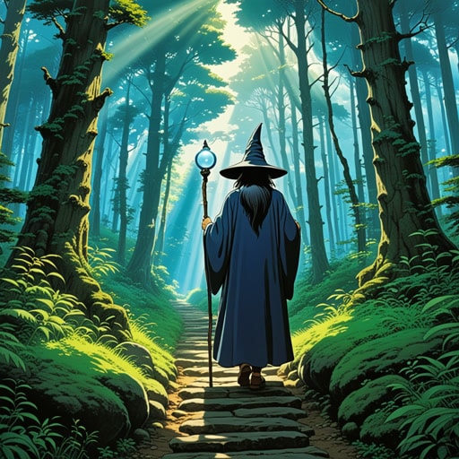 在一个神秘的森林里,住着一位智慧的老巫师。他的力量神秘莫测,能够施展违反逻辑的惊人技艺。一天,一位好奇的旅行者偶然发现了巫师的隐居之地。巫师看到旅行者纯洁的心灵,决定分享一个能改变世界的神秘秘密。带着这份知识,旅行者踏上了传播智慧、照亮世界最黑暗角落的旅程。