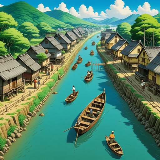 在一个小村庄里,有一条因水浅而无法通航的河流。一天,一群村民决定通过疏浚使河流变得可航行。经过几周的艰苦工作,河流变得可航行,允许船只通过,为村庄带来了繁荣。