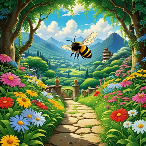 在古代,花蜜被认为是众神的饮品,赋予他们永生。一天,好奇的凡人伊拉拉偶然发现了一个隐藏的花园,那里蜜蜂正在从最美丽的花朵中采集花蜜。出于好奇,伊拉拉尝了尝花蜜,立刻感到一股能量和喜悦涌上心头。从那天起,她知道了众神活力的秘密。