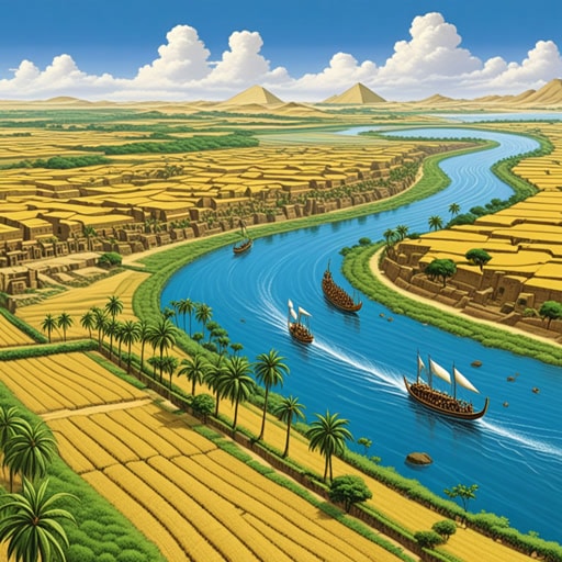 从前,在古埃及的土地上,尼罗河是文明的命脉。每年,河流都会泛滥,为田地带来肥沃的淤泥。这促使农民种植庄稼,反过来又养活了不断增长的精神。尼罗河不仅仅是一条河流;它是埃及人生存和繁荣的源泉。