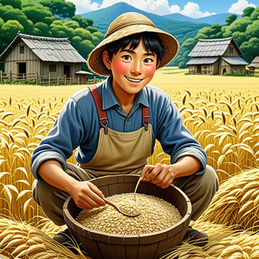 在一个小村庄里,有一个种植燕麦的农夫。每天早上,他都会收割燕麦并为村民们制作燕麦粥。一天,一个旅行者来到村庄,品尝了燕麦粥。他非常赞赏,决定传播这个美味的燕麦。农夫的燕麦因此变得有名,村庄也因此繁荣起来。
