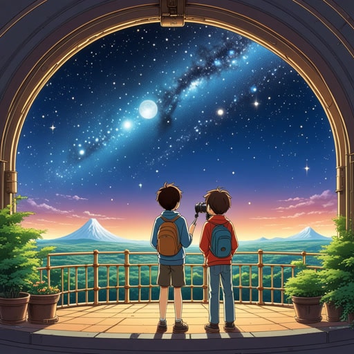 从前,有一个好奇的男孩名叫杰克,他喜欢凝视星星。一天,他参观了一个天文台,在那里他了解了宇宙。天文台及其高科技望远镜让他看到了遥远的星系,并学习了宇宙的知识。这次经历促使他成为一名天文学家,毕生致力于探索天空的奥秘。