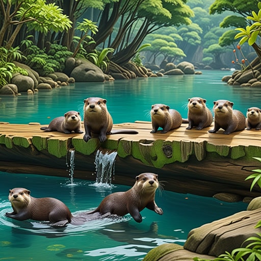 在一个靠河的小村庄里,孩子们喜欢观看水獭玩耍。一天,一群水獭发现了一根漂浮的木头,并将其作为跳水平台。它们调皮的行为不仅娱乐了孩子们,还让他们了解了水獭的自然栖息地和习性。