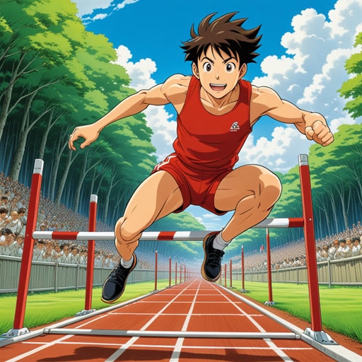 在一次赛跑中,约翰面对一个高高的栏杆。他没有犹豫,决定跳过去。他用力一跳,成功越过了栏杆,继续冲刺,最终赢得了比赛。他跳过障碍的能力不仅展示了他作为运动员的技能,也展示了他成功的决心。