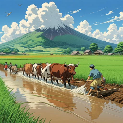 在一个小村庄里,有一头名叫麦克斯的公牛。麦克斯以其力量和勤劳著称。每天,他帮助村民们耕作田地。一天,一场大风暴袭击了村庄,田地被洪水淹没。麦克斯用他强壮的身体帮助村民们清理水并恢复田地。他迅速的行动挽救了庄稼,赢得了村民们的深深尊敬。