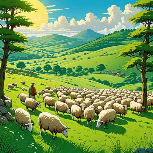 在一片广阔的绿色草地上,住着一位名叫杰克的牧羊人。每天,杰克都会带领他的羊群在温暖的阳光下放牧。他的生活简单而平静,充满了自然之美。一天,一位陌生人来拜访杰克,对牧羊人的生活方式感到好奇。杰克分享了他的故事和经历,向访客展示了人与自然之间的和谐。访客带着对牧羊人宁静生活的新认识离开了。