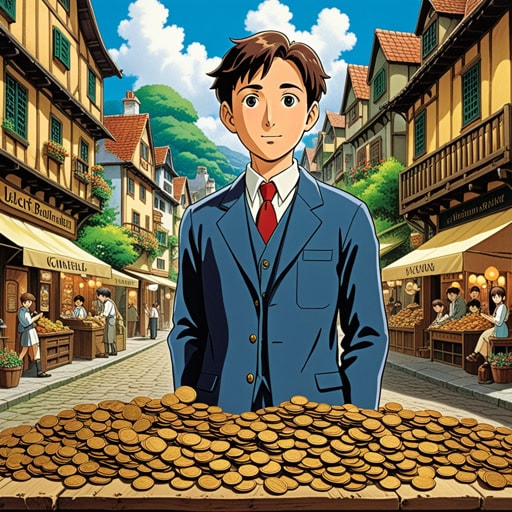 从前,在英国一个古朴的村庄里,一个名叫杰克的小男孩在市场里找到了一枚闪亮的便士。他想:‘节省一便士就是赚了一便士。’ 用那枚便士,他买了一个小玩具。多年后,杰克成为了一名成功的商人,始终记得每一便士的价值。