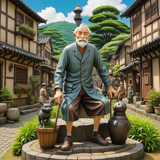 在一个小镇上,有一个关于一位智者拯救小镇免于大灾难的传说。为了永久纪念他,镇上的人们决定为他建立一座雕像。当雕像揭幕时,这位老人的智慧和勇气被人们铭记和庆祝,确保他的遗产将永远流传。