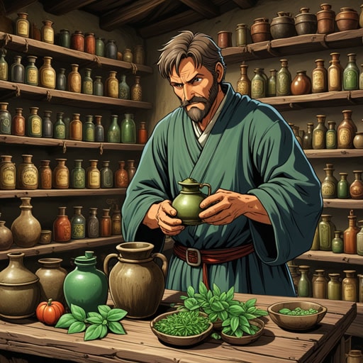 在中世纪的埃尔多利亚镇,一种神秘的瘟疫开始蔓延。镇上的人们对这种致命的疾病感到恐惧,于是向智慧的老贤者阿拉里克求助。阿拉里克利用他对草药和古代疗法的知识,制作了一种可以抵御瘟疫的药水。有了这种药水,小镇得救了,瘟疫也不复存在。