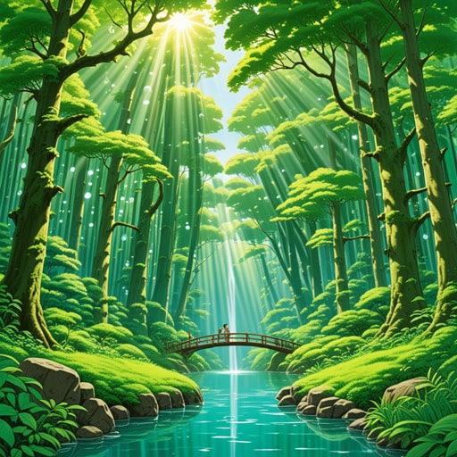 在一个郁郁葱葱的森林中,光合作用正在全面进行。树木利用阳光、二氧化碳和水,将这些元素转化为氧气和葡萄糖。这不仅滋养了树木,也为森林中的动物提供了氧气。有一天,一位名叫格林博士的科学家发现了一种增强光合作用的方法,使得森林更加绿色和健康。