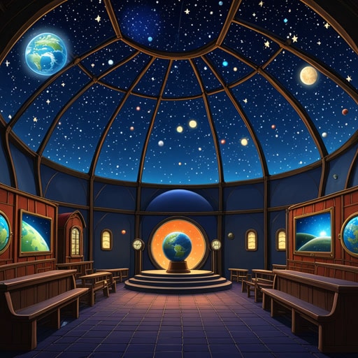 在一个小镇上,有一个独特的建筑叫做天文馆。这是一个向好奇的心灵揭示宇宙奥秘的地方。一天晚上,一群孩子参观了天文馆,观看了一场关于星星和行星的特别表演。当灯光暗下来时,他们头顶的穹顶变成了令人惊叹的宇宙景观。孩子们被遥远星系和闪烁星星的景象迷住了,每一颗星星都有自己的故事。天文馆不仅教会了他们关于太空的奇迹,还激发了他们对地球之外可能存在的事物的想象力。